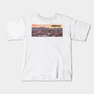 Downtown asheville, North carolina, art, illustration with text Kids T-Shirt